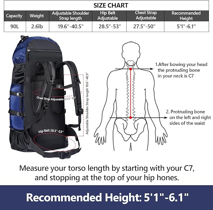 Hiking Backpack with Rain Cover, 90L Camping Backpack, Lightweight Travel Daypack for Hiking Climbing Camping Touring -No Internal Frame