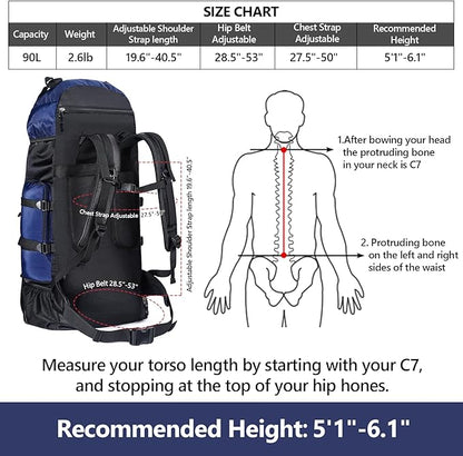 Hiking Backpack with Rain Cover, 90L Camping Backpack, Lightweight Travel Daypack for Hiking Climbing Camping Touring -No Internal Frame