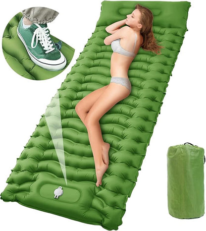 STURME Sleeping Pad for Camping, 3.9 Inch Thickness Self-inflating Camping Mattress with Foot Pump, Compact Air Mattress Ultralight Sleeping Mat with Pillow for Backpacking, Hiking, Outdoor -ArmyGreen