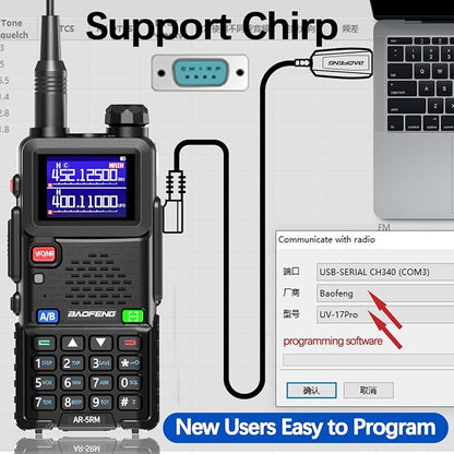 BAOFENG Radio 5RM 10W Ham Radio Long Range (Upgrade of UV-5R) AR-5RM Two Way Radio NOAA Weather Receiver Rechargeable Walkie Talkies UV5R Copy Frequency 999CH With USB Charging 18.89" Tactical Antenna