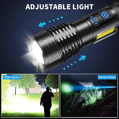 LED Rechargeable Flashlights 990000 High Lumens, Super Bright Flashlight High Power Flash Light with 7 Modes, 15H Running Time, IPX7 Waterproof Handheld Flashlight for Home Camping