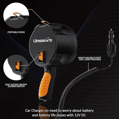 Handheld Spotlights 1500 Lumens Searchlight with 12V DC Car Charger Trigger Halogen Flashlight for Camping Fishing Hunting Hiking