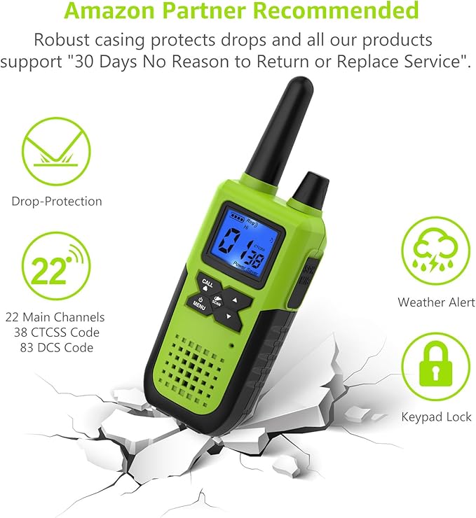 4 Rechargeable Walkie Talkies for Adults Long Range - Long Distance 2 Way Radios Walkie Talkies 4 Pack Work Walkie Talkies with Earpiece and Mic Set Headsets USB Charger Battery NOAA Weather Radio