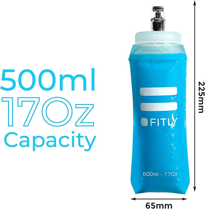 Large Soft Flask - 17 oz (500 ml) - Shrink As You Drink Pocket Soft Water Bottle for Hydration Pack/Running Vest- Folding Water Bottle for Running, Hiking, Cycling - Ski Water Bottles (F5L)