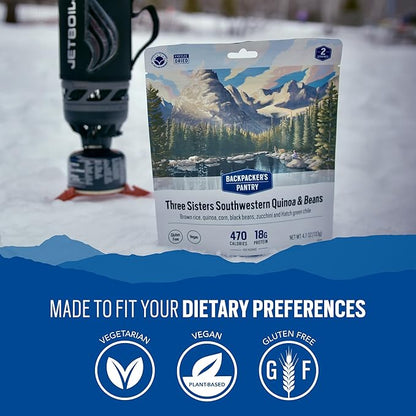 Backpacker's Pantry Three Sisters Southwestern Quinoa & Beans - Freeze Dried Backpacking & Camping Food - Emergency Food - 18 Grams of Protein, Vegan, Gluten-Free - 6 Count