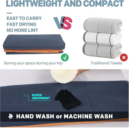 HOEAAS 2 Pack Microfiber Camping Towels, Quick Dry Towel, Super Absorbent Ultra Compact Travel Towel Soft Lightweight Sports Towel for Sweat Fast Drying Towels for Pool,Gym,Hiking,Backpacking,Fitness