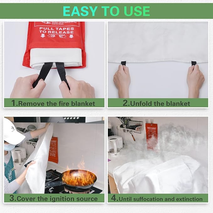 Fireproof Glass Fiber Emergency Blanket, 1 Pack Portable Fire Blanket for Home Kitchen, Grill, Office, Camping