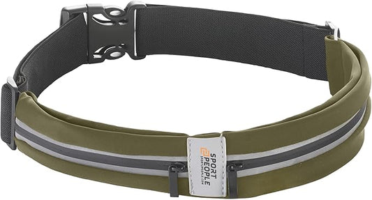 Slim Running Belt for Women and Men, Waterproof Phone Holder for Running, Reflective 2-Pocket Waist Pack for Storing Runner’s Essentials Safely, Runner’s Fanny Pack, Money Belt Fits Most Phones