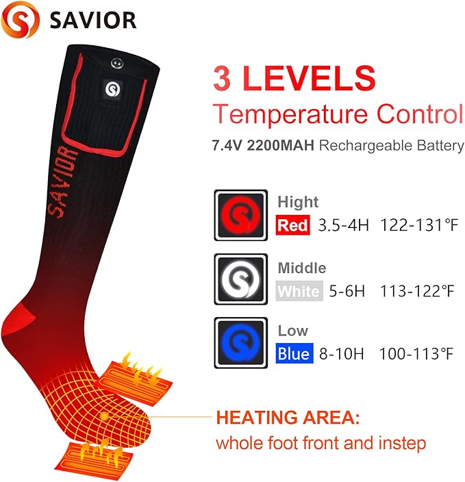 Heated Socks, Battery Rechargeable Electric Heating Socks, Thermal Warm Socks for Men Women Hiking Camping Winter Footwarmers