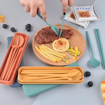 Travel Utensils with Case, Reusable Utensils Set with Case, Lunch Box Utensils Set Portable Utensils Set for Lunch Box School Picnic Travel Camping or Daily Use (4 Colors)