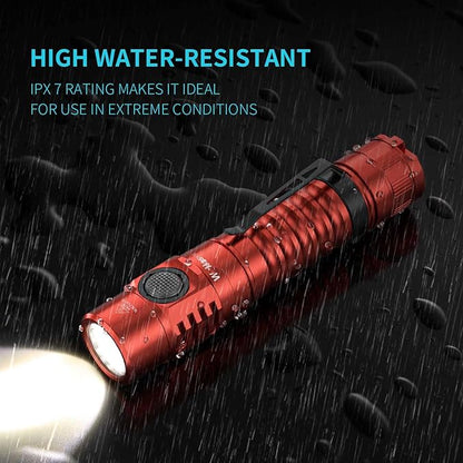 Wurkkos FC11 USB C Rechargeable Flashlights Maximum Output 1300Lumen, Compact EDC Flashlights with High 90CRI LED, IP67 Waterproof Magnetic Tail Cap Design for Dog Walking Emergency(Red-4000K)