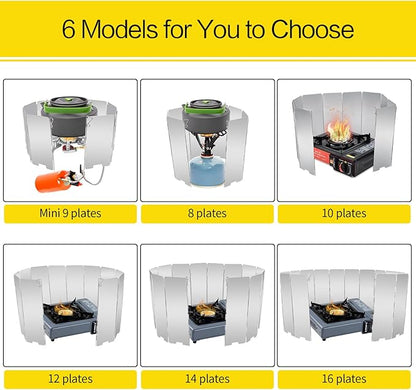 10/12/14/16 Plates Stove Windscreen, Aluminum Stove Windshield with Drawstring Bag, for Camping, Butane Stoves(10 Plates)
