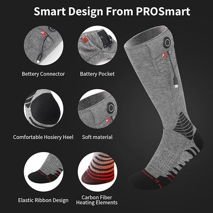 PROSmart Heated Socks Rechargeable Electric Sock - Battery Operated Thermal Warming Socks for Men & Women Suitable for Outdoor Hunting Cold Winter Skiing Camping