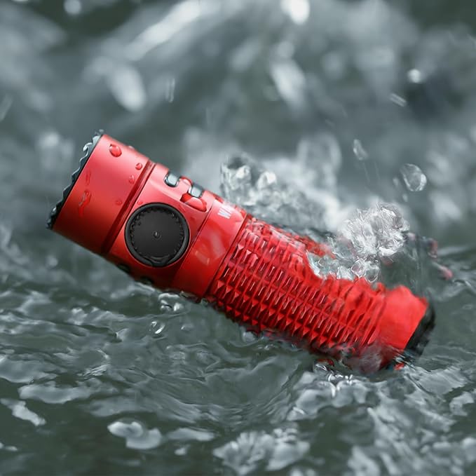OLIGHT Warrior Nano Tactical Flashlight, 1200 Lumens Rechargeable LED Light with MCC Charger, Dual Switches EDC Flashlight for Emergency, Outdoors and Camping (Red)