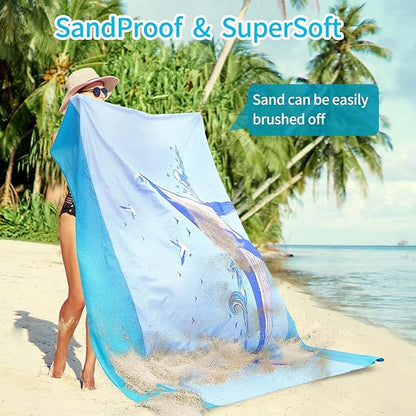 Large Beach Blanket Oversized Beach Mat Intimate Choice of Beach Accessories for Outdoor Travel Camping Hiking Good Gift (XL-BlueWhale)