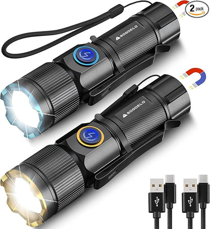 Rechargeable Flashlights High Lumens, Super Bright Small LED Flash Light, 26 Hours Long Lasting, 4 Lighting Modes, Magnetic Zoomable Pocket Flashlight for Emergencies Home Camping (2 Pack)