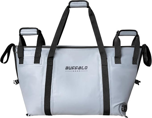 Buffalo Gear Insulated Fish Cooler - 27.5QT 58QT Waterproof Flat Bottom Bag, Leakproof and Fishing Kill Bag