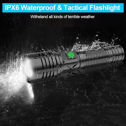Flashlights High Lumens Rechargeable (Battery Included), 100000 Lumens XHP70.2 Super Bright LED Flashlight with Holster, Type-C, 5 Modes, Zoomable, IPX6 Waterproof Flashlights for Emergency Camping