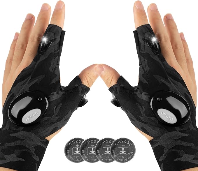 Mylivell LED Flashlight Gloves Gifts for Men Dad Father Boyfriend Husband Unique Cool Gadget Tools for Repairing Hands-Free Lights for Camping Fishing Outdoor Grill Birthday Christmas Gifts for Him