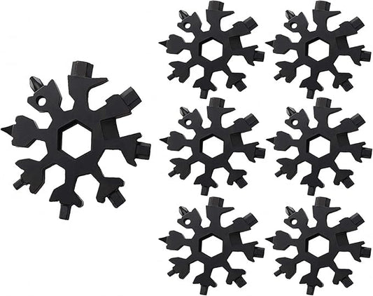 6PCS 19-in-1 Snowflake Multitool, Portable Stainless Steel Wrench,Bottle Opener/Flat Phillips Screwdriver Kit/Wrench for Outdoor Camping,Travelling for Christmas Gift(Black)