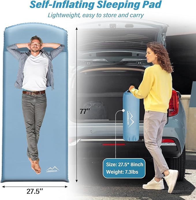 Self Inflating Sleeping Pad for Camping - 3.1" Thick Foam Sleeping Pad with Inflatable Bag, 9.5 R-Value Insulated Camping Mattress Pad for Car Camping Backpacking Hiking Camping Mat