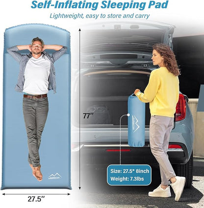 Self Inflating Sleeping Pad for Camping - 3.1" Thick Foam Sleeping Pad with Inflatable Bag, 9.5 R-Value Insulated Camping Mattress Pad for Car Camping Backpacking Hiking Camping Mat
