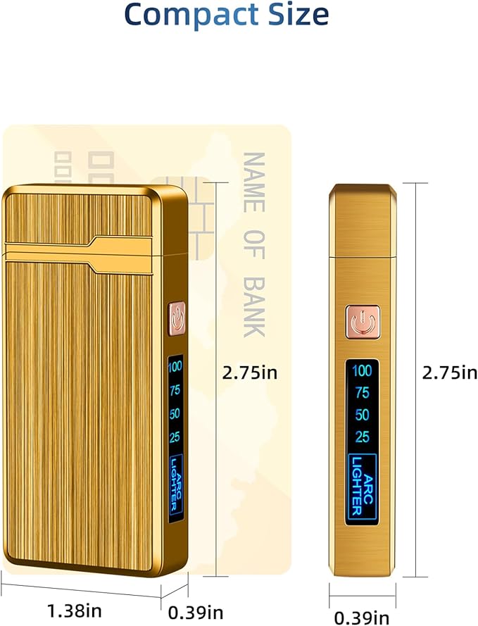 2 Pack Electric Lighter,USB Rechargeable Lighter, Plasma Dual Arc Lighter, Windproof Flameless Lighter, Pocket Metal Lighter with LED Battery Indication for Indoor Outdoor (Black&Gold)
