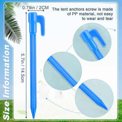 24 Pack Plastic Tent Stakes 5.7 Inch Heavy Duty Canopy Anchoring Pegs Plastic Tent Pegs Sand Stakes Outdoor Beach Spikes for Camping, Gardening, Landscaping, Backpacking(Multi Colors)