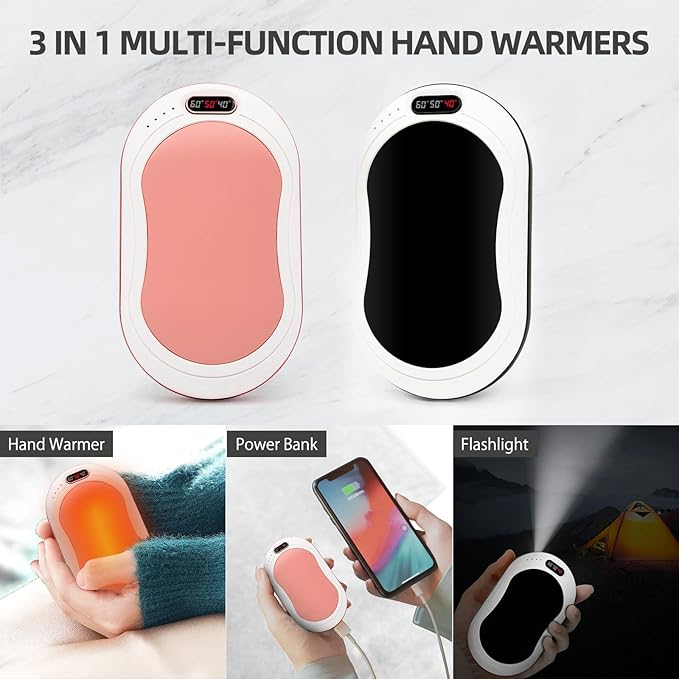 Hand Warmers Rechargeable,10000mAh Rechargeable hand Warmer, 12Hrs Long Heating Electric Hand Warmer, Electric Portable Pocket Heater, Heat Therapy Great for Raynauds, Hunting, Golf, Camping