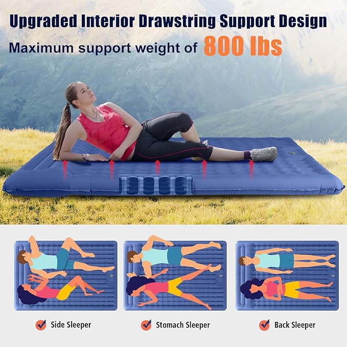 Double Sleeping Pad for Camping, 5 Inch Ultra-Thick Inflatable Camping Pad with Pillow Built-in Pump, Backpacking Camping air mattress 2 Person for Hiking Portable Camping Mat for Traveling Tent,Home