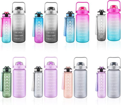 2 Pack Water Bottles 64 Oz + 27 Oz, Sport Water Bottle with Straw & Time Marking,Gym Drinks Bottle, Half Gallon Motivational Water Jug for Women, BPA Free