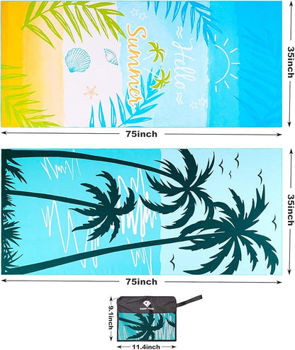 2 Pack Microfiber Beach Towel, Oversized Microfiber Pool Towel 75”x 35”, Sand-Free Beach Towel, Quick Drying Camping Towel, Super Absorbent Bath Towel Blanket, Soft Breathable and Lightweight