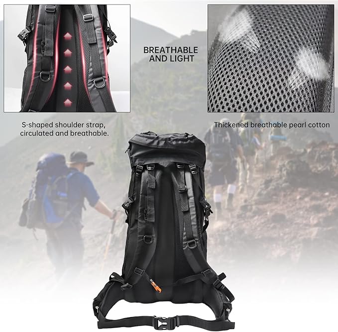 King'sGuard Hiking Backpack for Men and Women 70L+5L Waterproof Lightweight Camping Daypack with Rain Cover - Frameless (black-b)