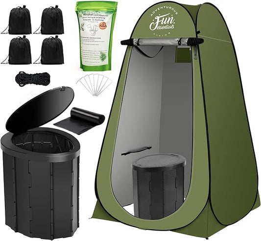 Portable Toilet Kit For Adults, Pop Up Privacy Tent, X Large Camping Folding Toilet, 12 Toilet bags, 12 pack Liquid Waste Gel, Washable Foldable For Travel,RV,Outdoor