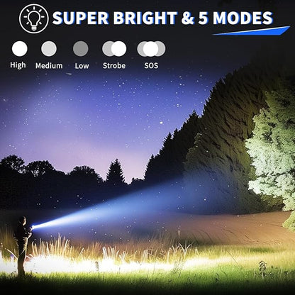 3Pack Rechargeable Flashlights High Lumens, 990000lm Super Bright Flashlight, 5Modes LED Flashlight Rechargeable, Adjustable Tactical Flashlights High Powered, Flash Lights for Emergency Camping Home