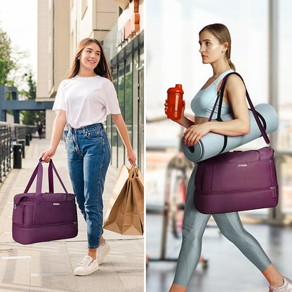 ETRONIK Gym Bag for Women, Travel Duffel Bag with USB Charging Port, Weekender Overnight Bag with Wet Pocket and Shoes Compartment for Women, Travel, Gym, Yoga (Grape Purple)
