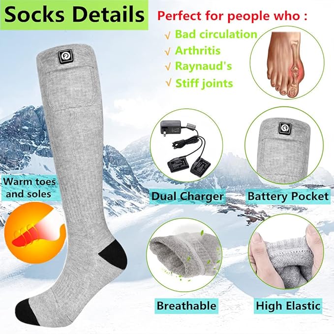 Savior Heated Socks,Rechargeable Electric Heated Socks for Men Women,Winter Foot Warmers,Suitable for Outdoor Work,Skiing,Skating,Cycling,Camping,Fishing,Hunting,etc.