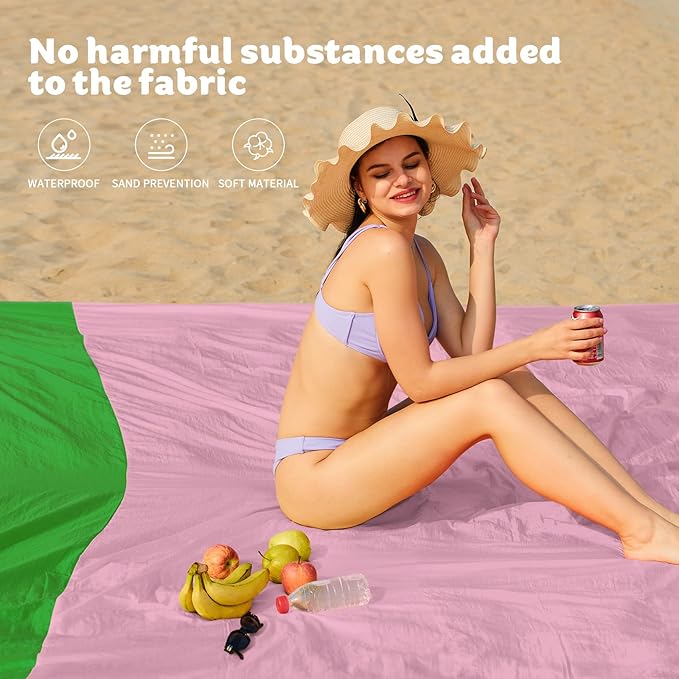 Nylon Beach Blanket Waterproof Sandproof Oversized,Extra Large 81" X 83" ' Beach Mat,Sand Free Beach Blanket 1-7 Adults Lightweight Durable for Travel Camping Hiking Picnic