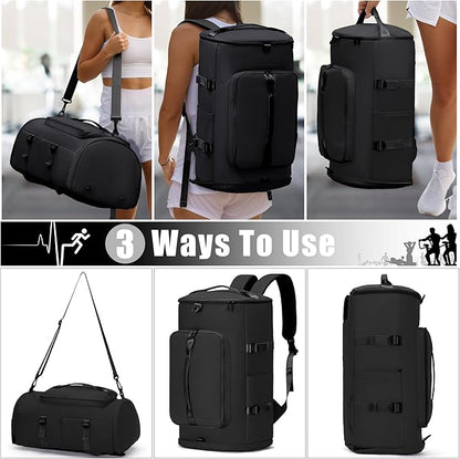 Gym Bag for Men and Women Sports Duffle Bag Travel Backpack Weekender Overnight Bag with Shoes Compartment and Wet Pocket Black - MIYCOO