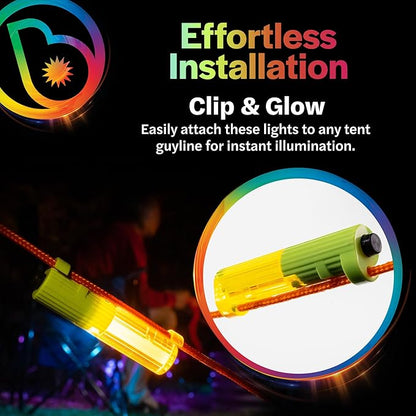 Brightz TentBrightz LED Tent String Lights for Guylines - Never Trip On Your Tent Strings Again - Keeps Tent Strings Visible at Night - Attaches to Tent Guy-Lines Campsite Safety Lights for Tents