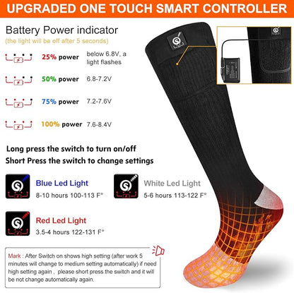 Upgraded Rechargeable Electric Heated Socks,7.4V 2200mAh Battery Powered Cold Weather Heat Socks for Men Women,Outdoor Riding Camping Hiking Motorcycle Skiing Warm Winter Socks
