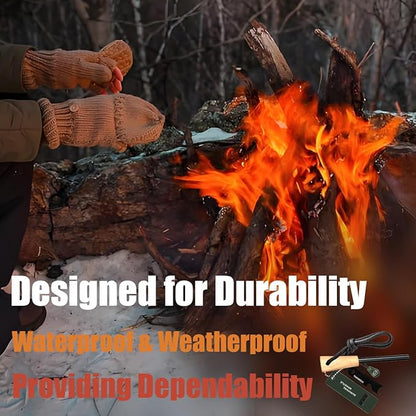 Ferro Rod Fire Starter Survival Tool – 3/8" Thick Fire Steel with 20,000 Strikes – Waterproof Flint and Steel Kit, Ferro Rod with Striker Wood Handle, Lanyard, Compass, and Emergency Whistle