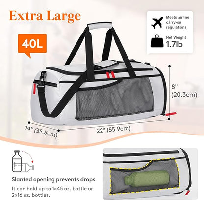 Lifewit Gym Bag for Men & Women with Shoe Compartment, 40L Carry On Duffle Bag for Travel, 3 In 1 Waterproof Weekender Workout Overnight Sports Backpack with Dry and Wet Seperation, Silver Gray