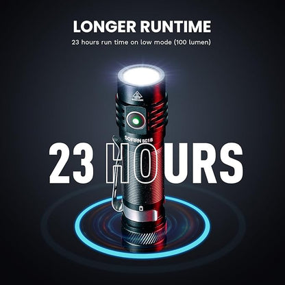 77outdoor EDC Small Rechargeable Flashlight, Sofirn SC18 1800 High Lumen Flashlight, Super Bright Pocket Light with Powerful SST-40 LED, Type C Charging Port for Camping, Emergency, Dog Walking