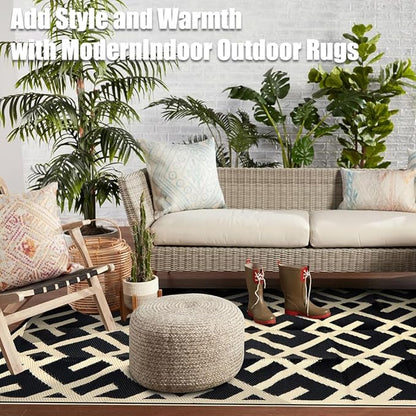 LILIOFFIC Outdoor Rugs - Reversible Mats, 9'x12' Plastic Straw Rug for Patio Clearance Waterproof, Indoor Outdoor Area Rug Carpet for Outside, RV, Deck, Picnic, Beach, Trailer, Camping, Black & Beige