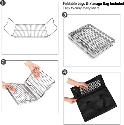REDCAMP Folding Campfire Grill 304 Stainless Steel Grate, Adjustable Height Portable Camping Grill with Carrying Bag for Outdoor Cooking BBQ