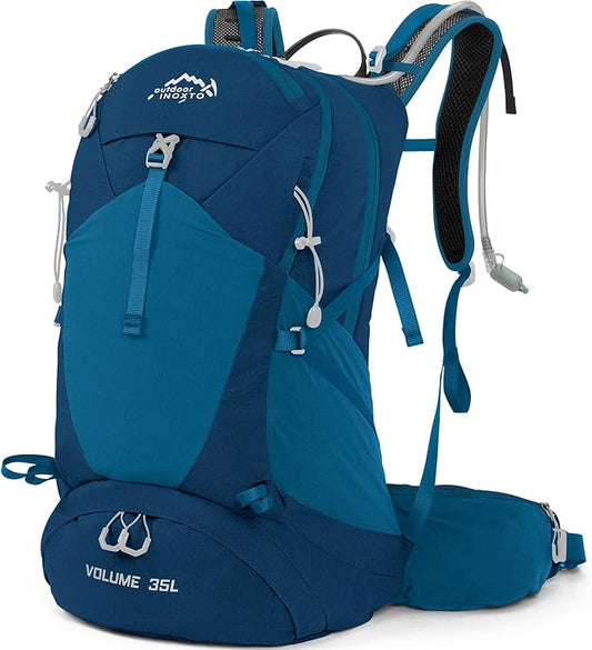 Hiking Backpack,35L Waterproof Hiking Daypack with 3L Water Bladder and Rain Cover, Lightweight Travel Camping Backpack for Men Women (Blue)