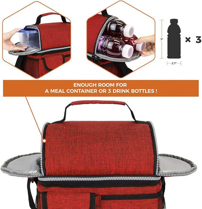 opux Lunch Bag Women Insulated, Adult Lunch Box Cooler, Lunch Box for Men, Dual Compartment Lunchbox for Work, Leakproof Double Decker Lunch Bag, Soft Lunch Pail Tote Girls Boys Kids School, Red