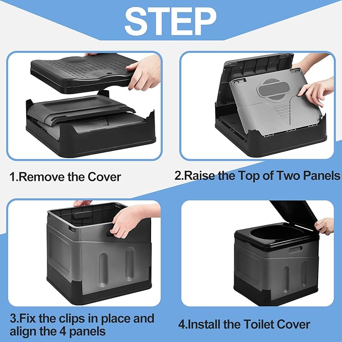 Portable Toilet for Camping Folding Portable Toilet for Adults Waterproof Camping Toilet with Carry Bag and Disposable Toilet Seat for Camping Hiking Outdoor Boating Car Long Trips Storage