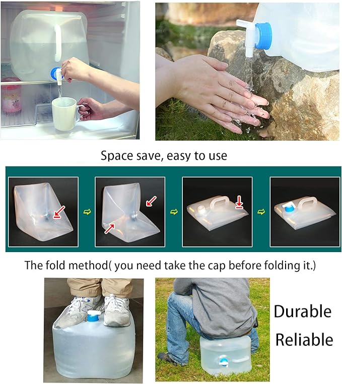 Cedilis 2 Pack 5.3 Gallon Collapsible Water Container with Spigot, Food Safe Water Storage Jug, BPA-Free Camping Water Storage Jug Canteen for Outdoor Hiking and Emergency, Portable, Foldable
